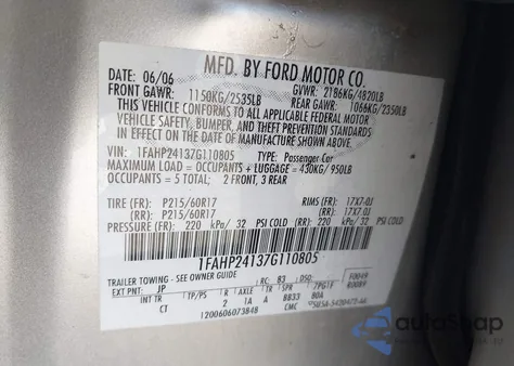 2007 Ford Five Hundred Sel z USA, uszkodzony, nr VIN 1FAHP24137G110805